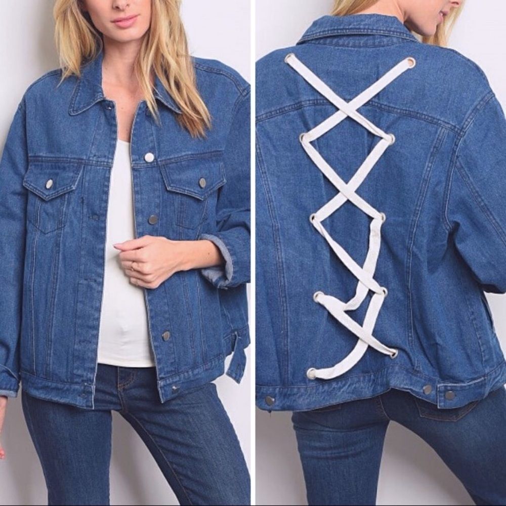 Lush back lace up denim jacket Size Large